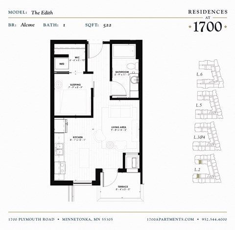 The Edith Floor plan at Residences at 1700, Minnesota, 55305